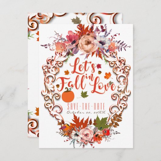 Lassen Sie uns Save the Date in der Liebe Herbstfl Ankündigungspostkarte (Vorne/Hinten)