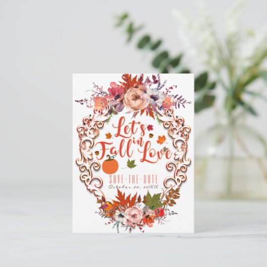 Lassen Sie uns Save the Date in der Liebe Herbstfl Ankündigungspostkarte (Stehend Vorderseite)