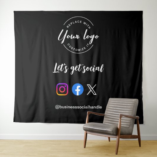 Lassen Sie uns Social Media Icons Custom Logo erha Wandteppich (Beispiel (Horizontal))