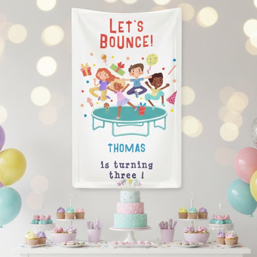 Lassen Sie uns springende Trampolin Park Kindergeb Banner