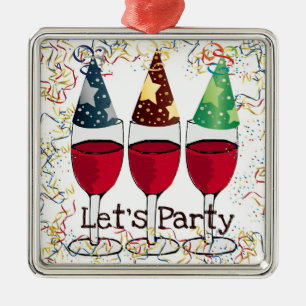 LASSEN SIE US-PARTY-ROTWEIN-PARTY-HUT-DRUCK SILBERNES ORNAMENT