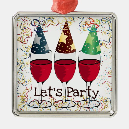 LASSEN SIE US-PARTY-ROTWEIN-PARTY-HUT-DRUCK SILBERNES ORNAMENT (Vorne)