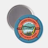 Lassen-Volcanic-Nationalpark Retro-Kompass-Emblem Magnet (Vorderseite/Rückseite)