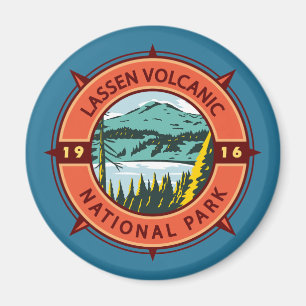 Lassen-Volcanic-Nationalpark Retro-Kompass-Emblem Magnet