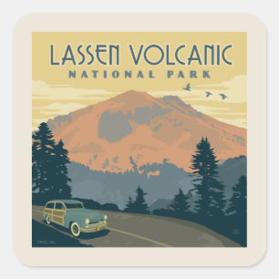 Lassen-Volcanic-Nationalpark Straßenfahrt Quadratischer Aufkleber