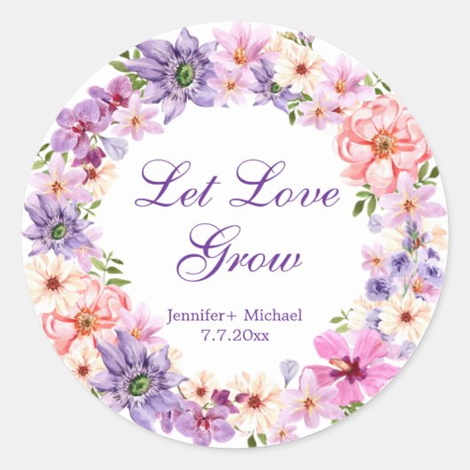 lassend Liebe wachsen Wasserfarbenfeder-Trauung Runder Aufkleber (Vorderseite)