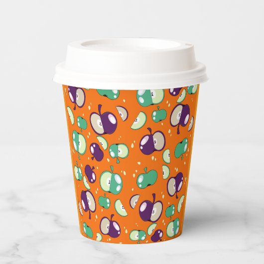 Lassend Party gestartet - Pop Apple auf Orange Pappbecher (Vorderseite)