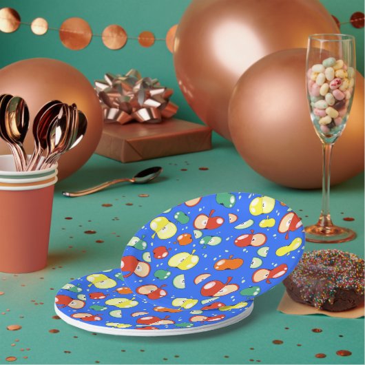 Lassend Party gestartet - Pop Apple on Blue Pappteller (Multi)