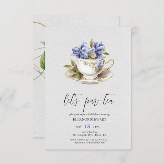 Lassend Tea-Tea-Party Einladung (Vorne/Hinten)