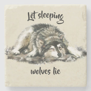 Lassend Wolfsruhenzauber Lie Watercolor Wolf Zitat Steinuntersetzer