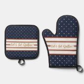 Lassenden Grillpunkte und Streifen Ofenhandschuh & Topflappen-Set (Vorderseite)