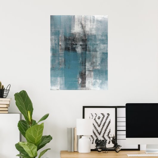 "Lässig" Aquamarine und Abstrakte Schwarz-Kunst-Po Poster (Heimbüro)