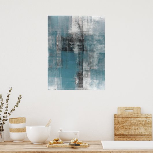 "Lässig" Aquamarine und Abstrakte Schwarz-Kunst-Po Poster (Küche)