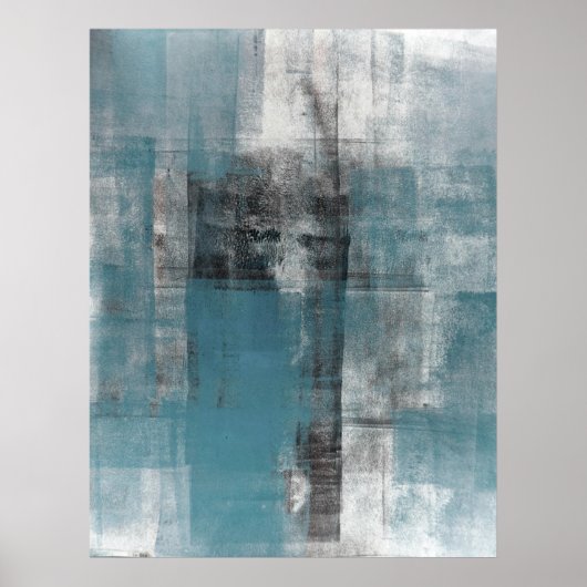 "Lässig" Aquamarine und Abstrakte Schwarz-Kunst-Po Poster (Vorne)