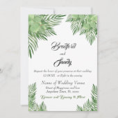 Lässig Beach Wedding Green Eucalyptus Palm Blätter Einladung (Vorderseite)