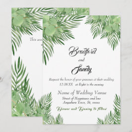 Lässig Beach Wedding Green Eucalyptus Palm Blätter Einladung