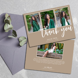 Lässig Beige Abschluss FotoCollage Dankeskarte