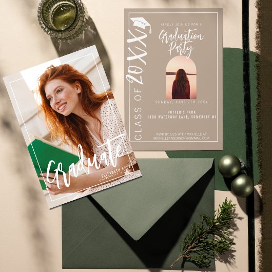 Lässig Beige Zwei Foto Senior Abschluss Einladung