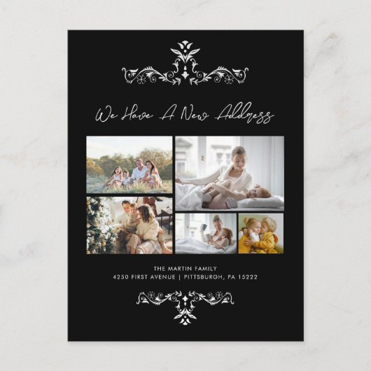 Lässig Black 5 Fotos Verziert Moving Ankündigung Postkarte (Vorderseite)