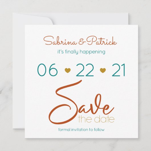 Lässig BOHO Fett Aquamarine Rost Gold Save the Dat Einladung (Vorderseite)