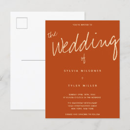 Lässig Burnt Orange Typografy Wedding Einladungspostkarte