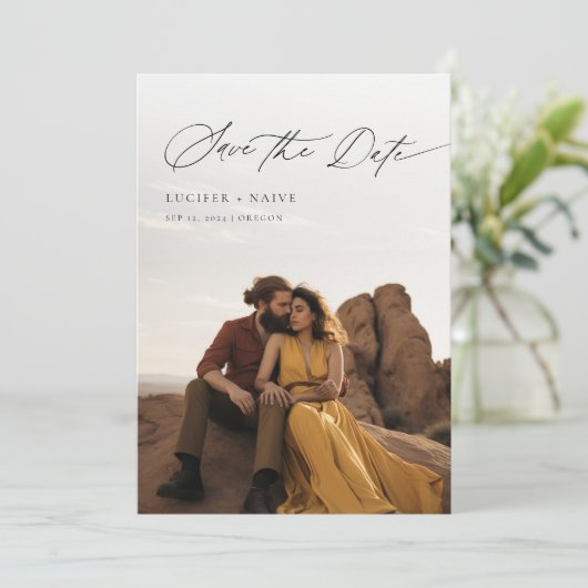 Lässig Chic Rustic Wüste Foto Save the Date Einladung (Stehend Vorderseite)