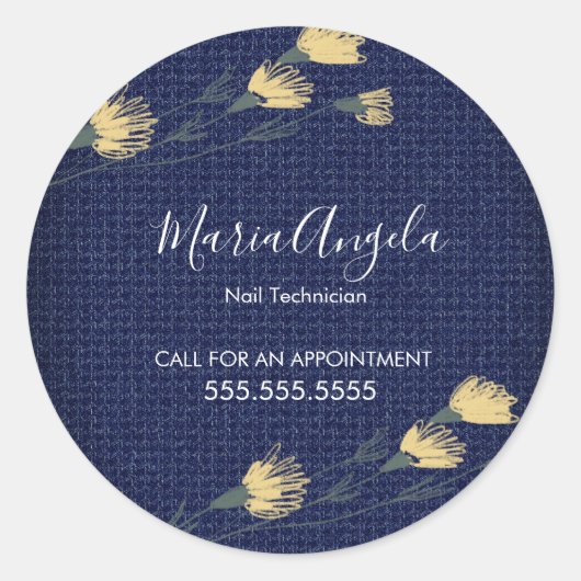 Lässig Denim und Wilde Blume Salon Beauty Runder Aufkleber (Vorderseite)