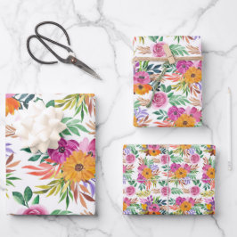 Lässig Elegante Lila Rose Gelbe Blumen Geschenkpapier Set