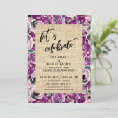 Lässig Feiern wir Pink Blume Burlap Einladung (Stehend Vorderseite)
