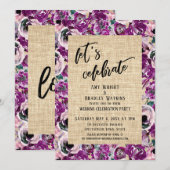 Lässig Feiern wir Pink Blume Burlap Einladung (Vorne/Hinten)