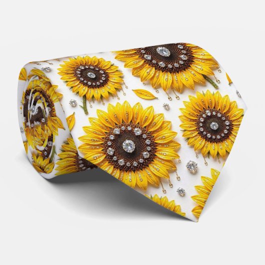 Lässig gekleidet | Sonnenblumen und Diamanten Krawatte (Gerollt)