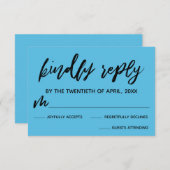 Lässig Handwriting Blue Wedding RSVP Card (Vorne/Hinten)