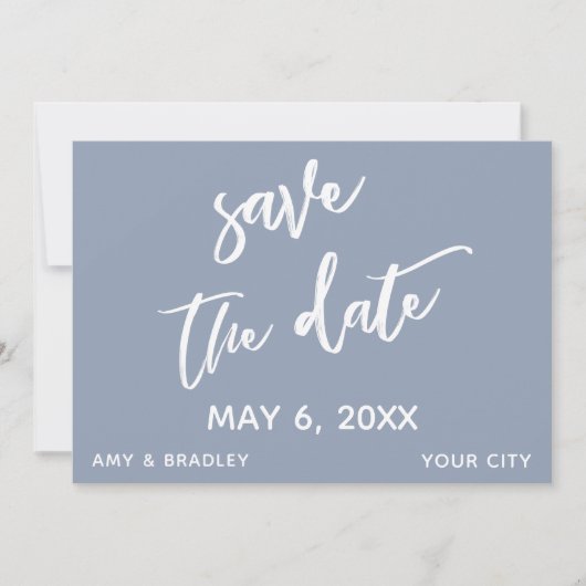 Lässig Handwriting Dusty Blue Wedding Typografie Save The Date (Vorderseite)