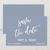 Lässig Handwriting Dusty Blue Wedding Typografie Save The Date (Vorne/Hinten)