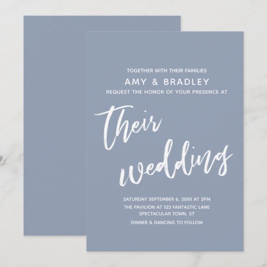 Lässig Handwriting Simple Dusty Blue Wedding Einladung (Vorne/Hinten)