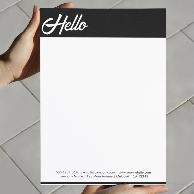 Lässig Hello Script Black Border Company Promo Briefbogen (Von Creator hochgeladen)