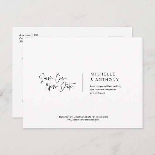 Lässig Minimal, Rett unser neues Datum, Zurückgest Postkarte (Vorne/Hinten)