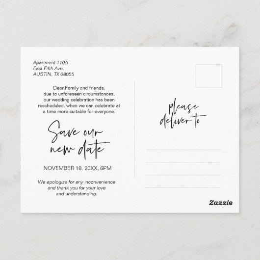 Lässig Minimal, Rett unser neues Datum, Zurückgest Postkarte (Rückseite)