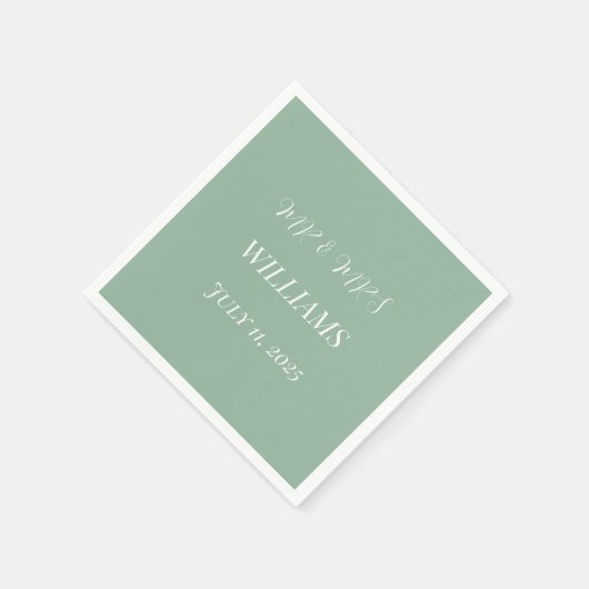 Lässig Sage Green Einfaches Skript Minimalistische Serviette (Ecke)