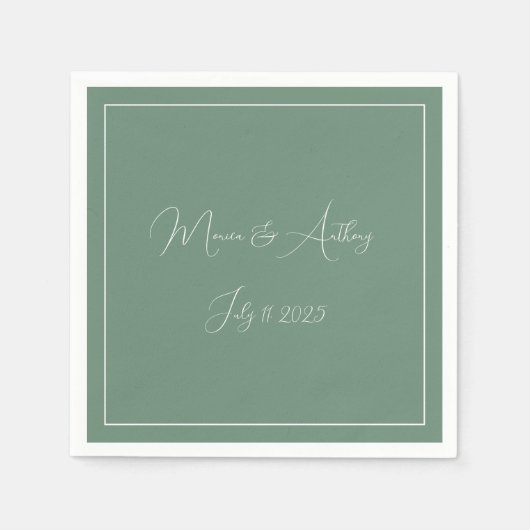 Lässig Sage Green Einfaches Skript Minimalistische Serviette (Vorderseite)