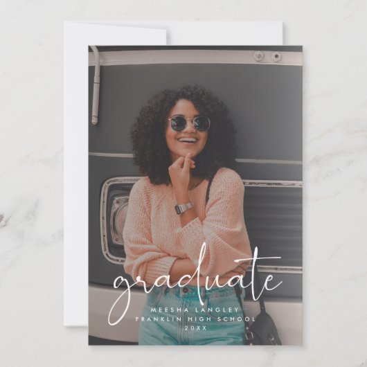 Lässig Script Imitats Vellum Foto Abschluss Ankündigung (Vorderseite)