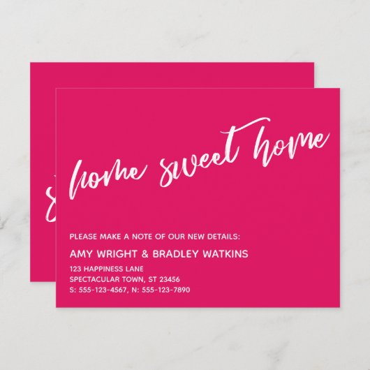 Lässig Zuhause Sweet Zuhause - Neue Address Raspbe Mitteilungskarte (Vorne/Hinten)