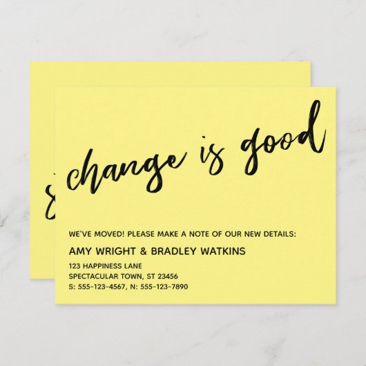 Lässige Änderung ist gut Gelb Neue Adresskarte Mitteilungskarte (Vorne/Hinten)