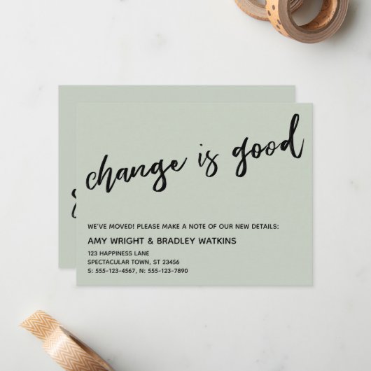 Lässige Änderung ist gut Sage Green New Address Ca Mitteilungskarte (Vorderseite/Rückseite Beispiel)