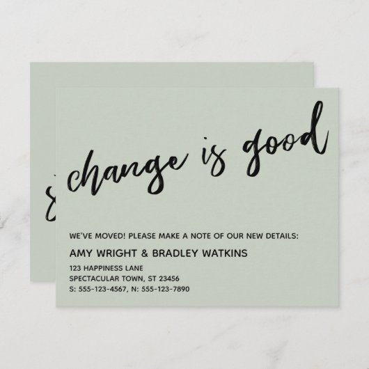 Lässige Änderung ist gut Sage Green New Address Ca Mitteilungskarte (Vorne/Hinten)