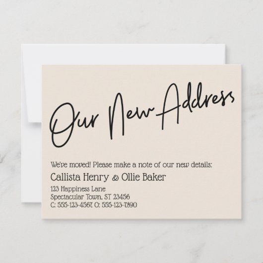 Lässige Ankündigung unserer neuen Adresse Cream (Vorderseite)