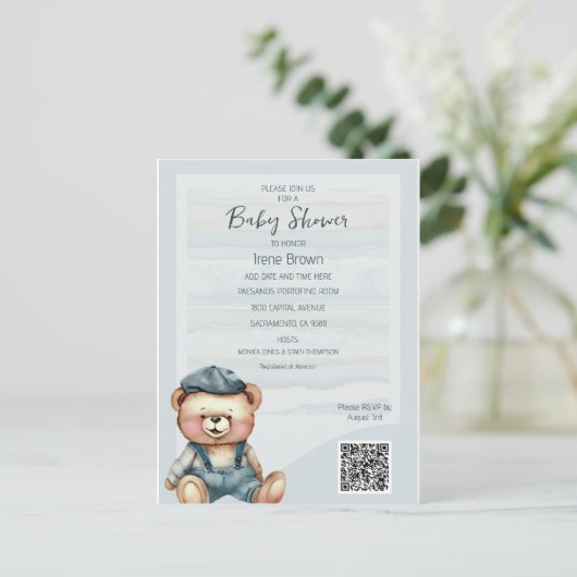 Lässige Bear Baby Dusche Einladung Postkarte (Stehend Vorderseite)