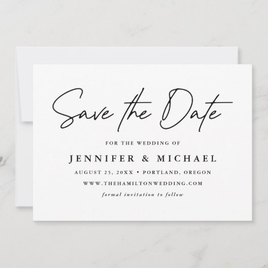 Lässige Black Script-Hochzeit Save The Date (Vorderseite)