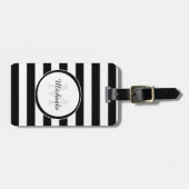 Lässige breite Schwarzweiss-Streifen mit Monogramm Gepäckanhänger (Vorderseite horizontal)