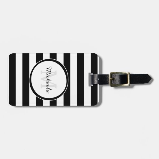 Lässige breite Schwarzweiss-Streifen mit Monogramm Gepäckanhänger (Vorderseite horizontal)